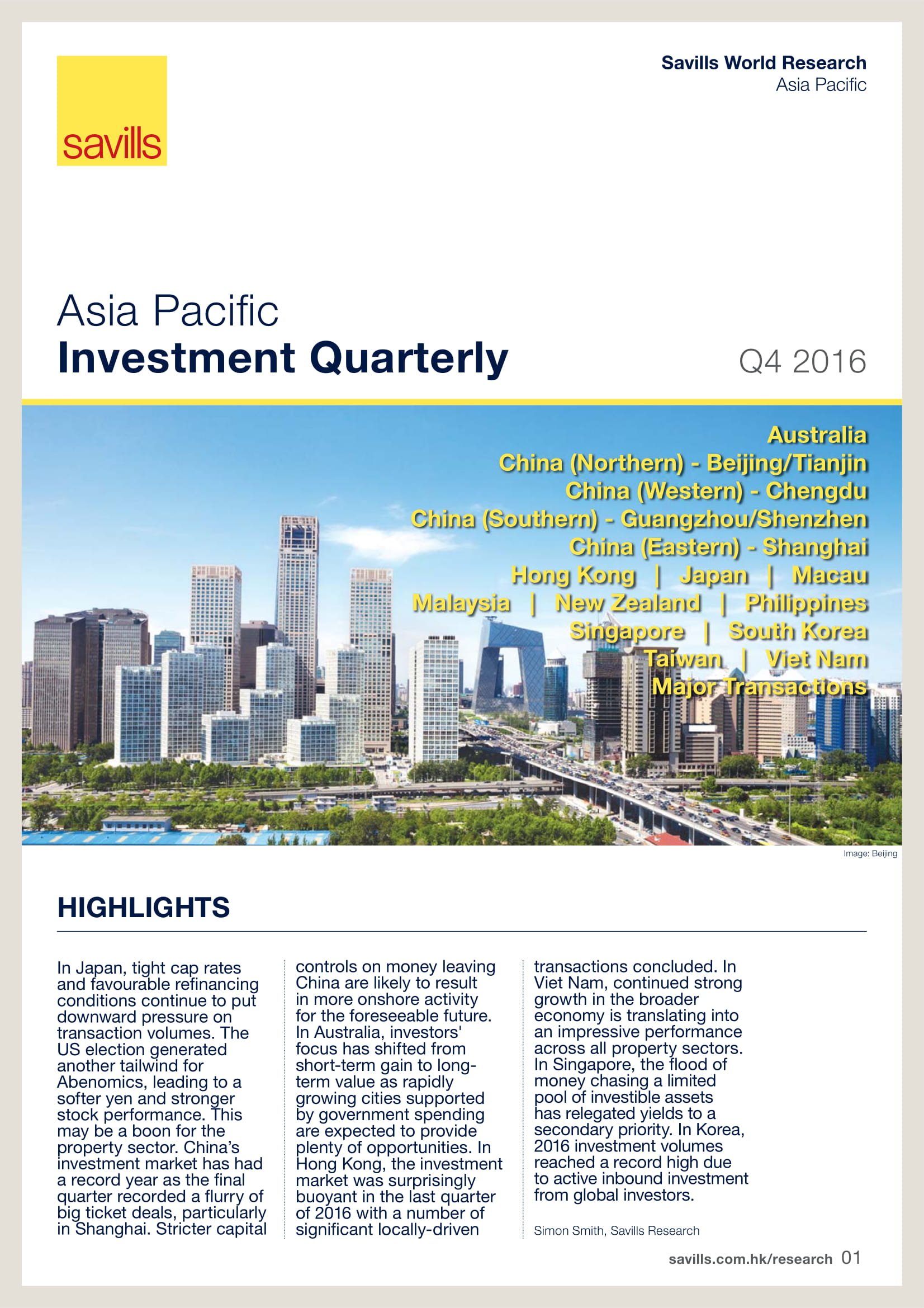 Asia Pacific Investment Quarterly | Q4 2016